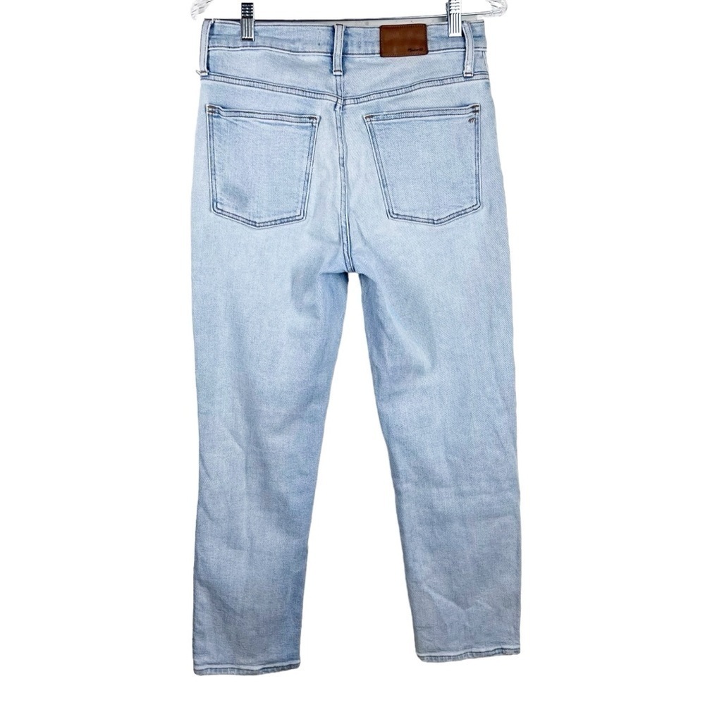 MADEWELL Light-wash Mid-Rise Classic Straight Leg Jeans | distressed